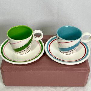 HOLIDAY Starbucks 2007 Espresso Demitasse Cups & Saucers. Candycane Swirl 3fl/oz